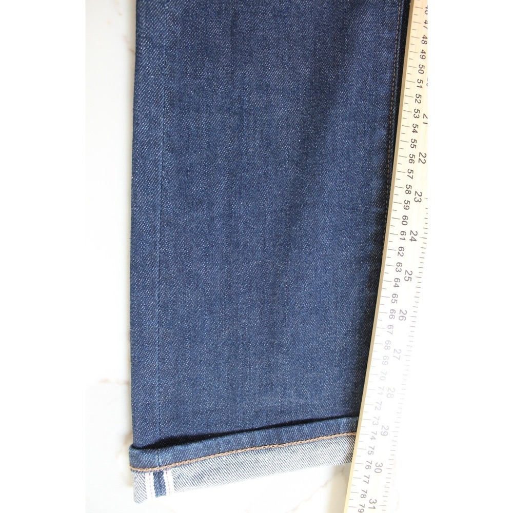 Uniqlo Selvedge Jeans Mens 32 Dark Indigo Slim Straight Red Line Denim - Picture 6 of 14
